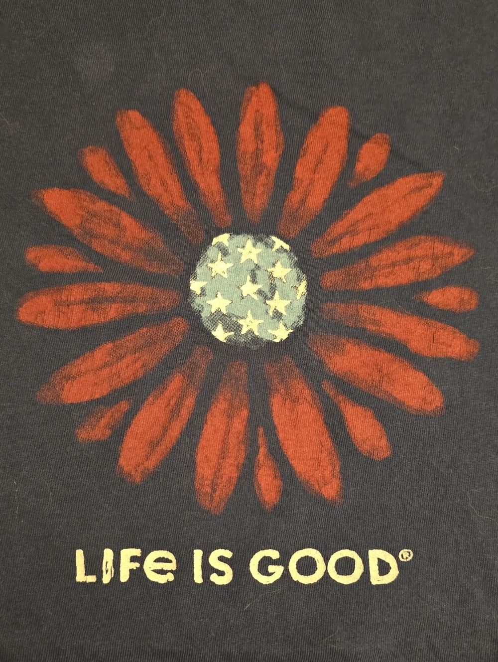 Life Is Good Women's Navy Short-Sleeve Tee with Red Daisy Graphic